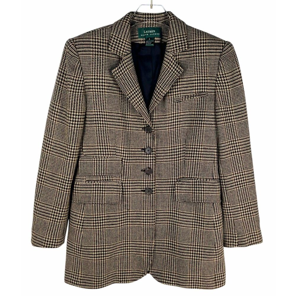 Vintage Lauren Ralph Lauren Womens 8 Jacket Blazer Lambswool Glen Plaid Check